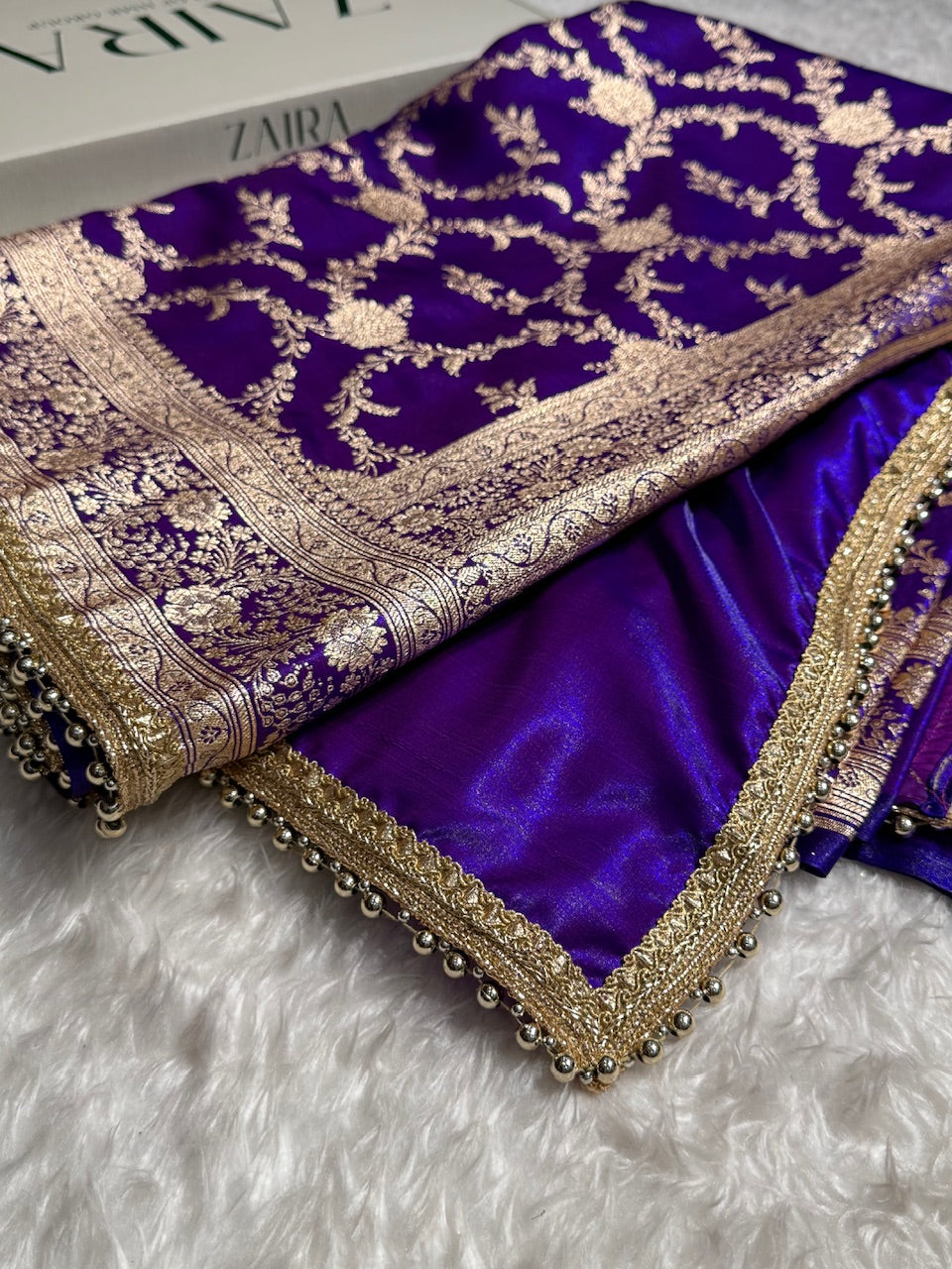 Royal Purple Banarasi Jaal Satin Silk Saree with gotta patti SSGP14