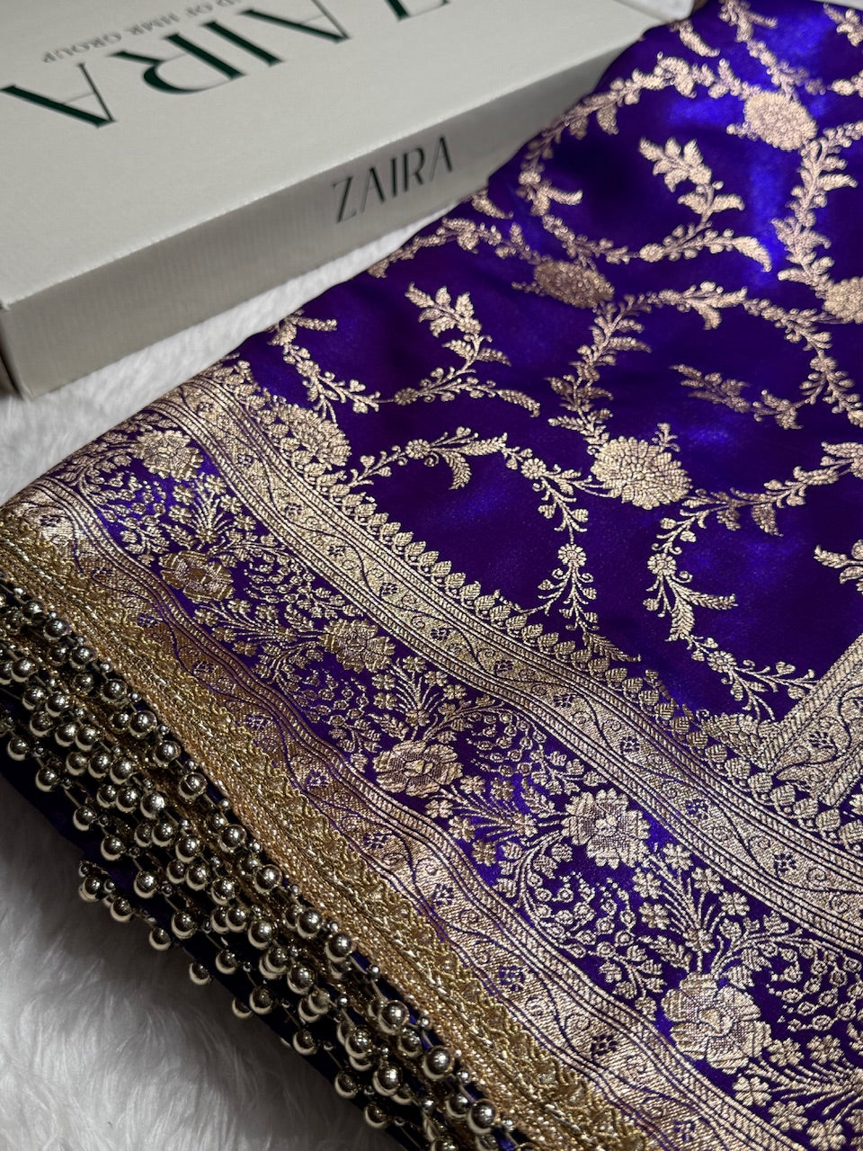 Royal Purple Banarasi Jaal Satin Silk Saree with gotta patti SSGP14