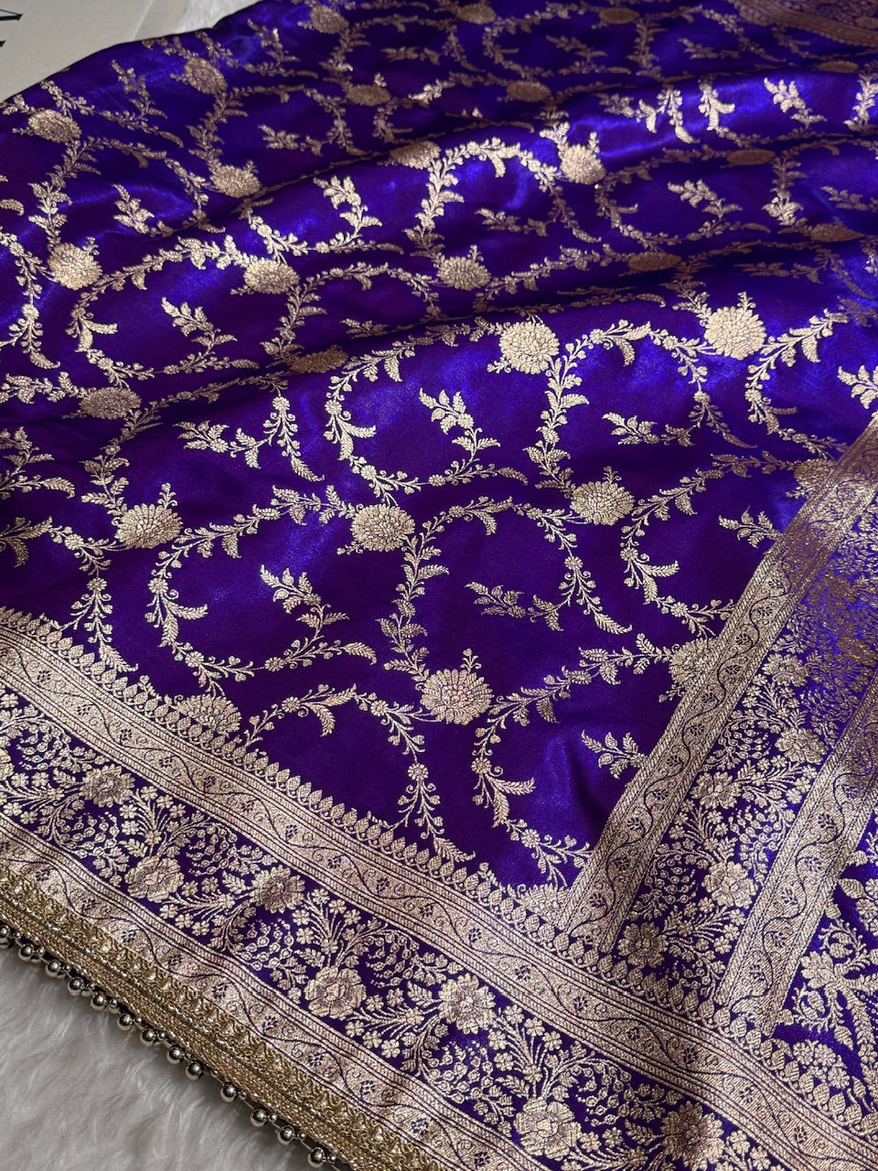 Royal Purple Banarasi Jaal Satin Silk Saree with gotta patti SSGP14