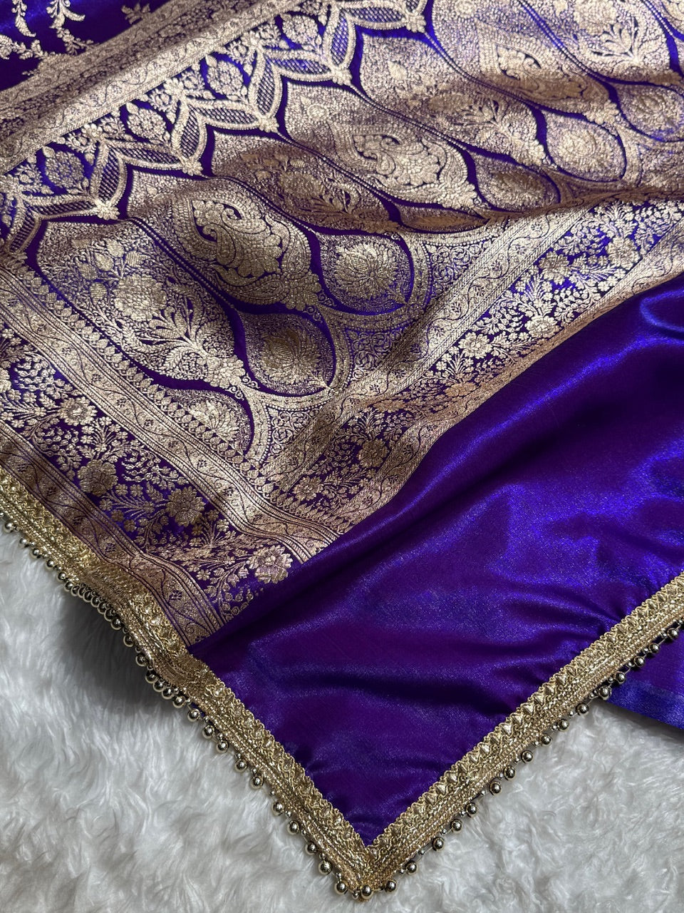 Royal Purple Banarasi Jaal Satin Silk Saree with gotta patti SSGP14