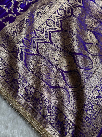 Royal Purple Banarasi Jaal Satin Silk Saree with gotta patti SSGP14