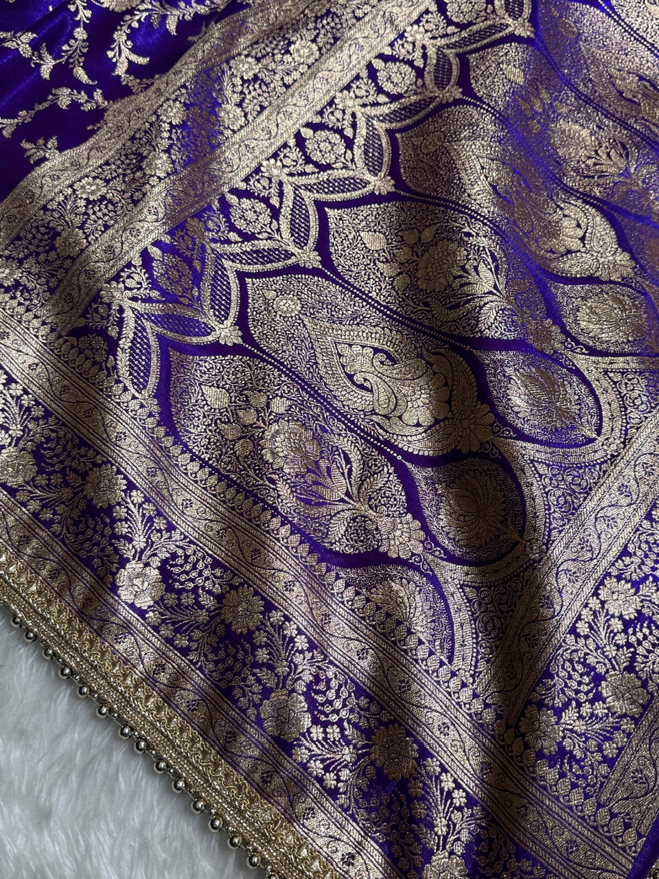 Royal Purple Banarasi Jaal Satin Silk Saree with gotta patti SSGP14