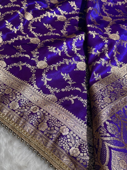 Royal Purple Banarasi Jaal Satin Silk Saree with gotta patti SSGP14