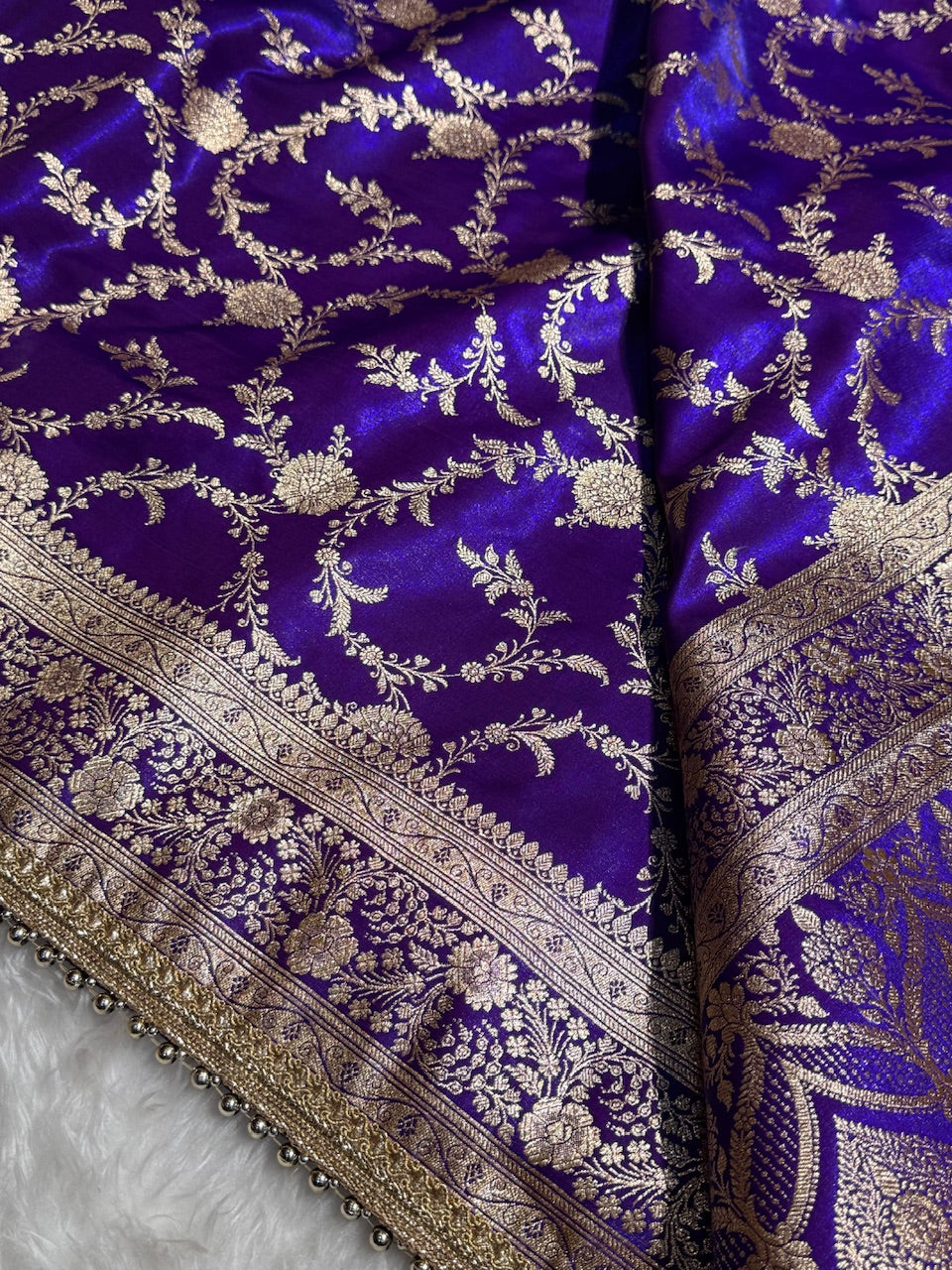 Royal Purple Banarasi Jaal Satin Silk Saree with gotta patti SSGP14