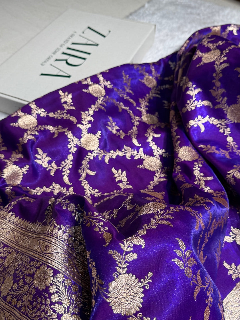 Royal Purple Banarasi Jaal Satin Silk Saree with gotta patti SSGP14