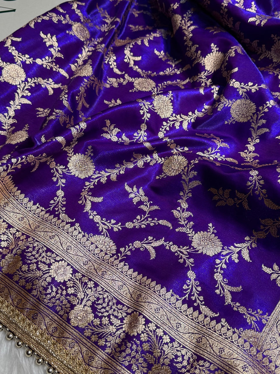 Royal Purple Banarasi Jaal Satin Silk Saree with gotta patti SSGP14