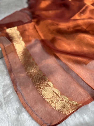 Rust Floral Shades Pure Tissue Handloom Silk Saree PT-29
