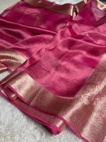 Pink Shades Pure Tissue Silk Saree with Brocade Blouse PT-18