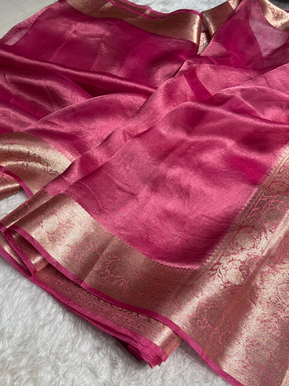 Pink Shades Pure Tissue Silk Saree with Brocade Blouse PT-18