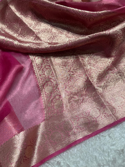 Pink Shades Pure Tissue Silk Saree with Brocade Blouse PT-18