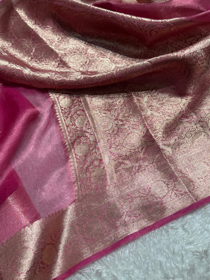 Pink Shades Pure Tissue Silk Saree with Brocade Blouse PT-18