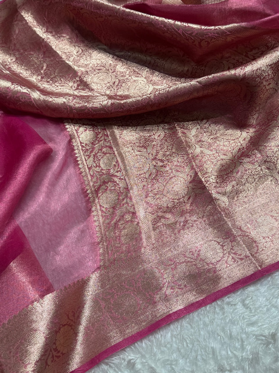 Pink Shades Pure Tissue Silk Saree with Brocade Blouse PT-18