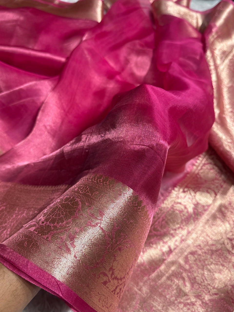 Pink Shades Pure Tissue Silk Saree with Brocade Blouse PT-18