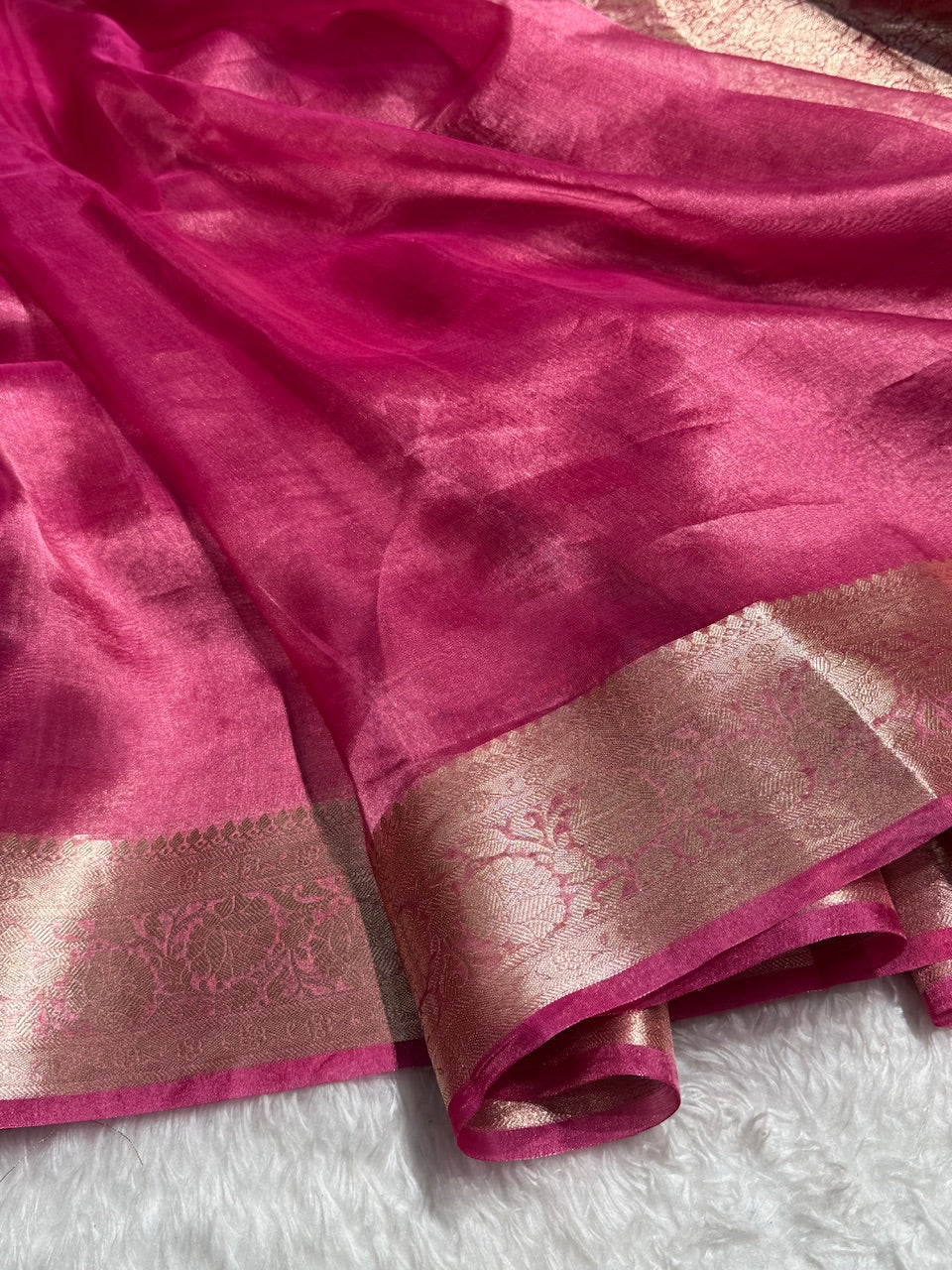 Pink Shades Pure Tissue Silk Saree with Brocade Blouse PT-18