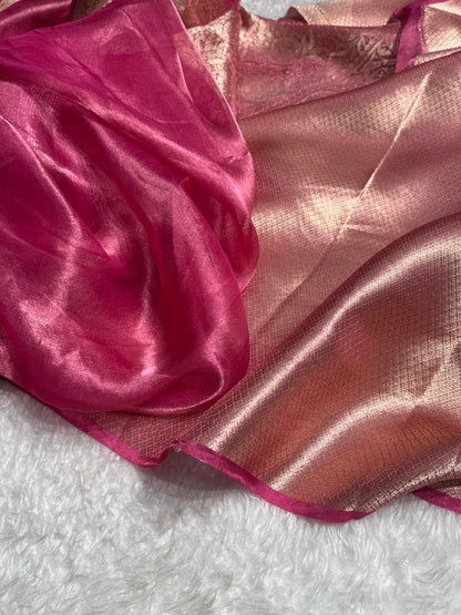 Pink Shades Pure Tissue Silk Saree with Brocade Blouse PT-18