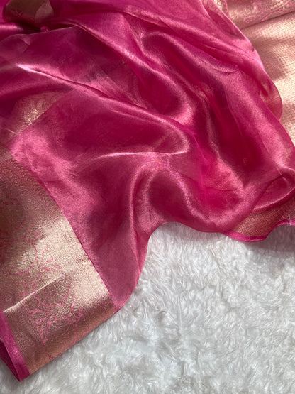 Pink Shades Pure Tissue Silk Saree with Brocade Blouse PT-18