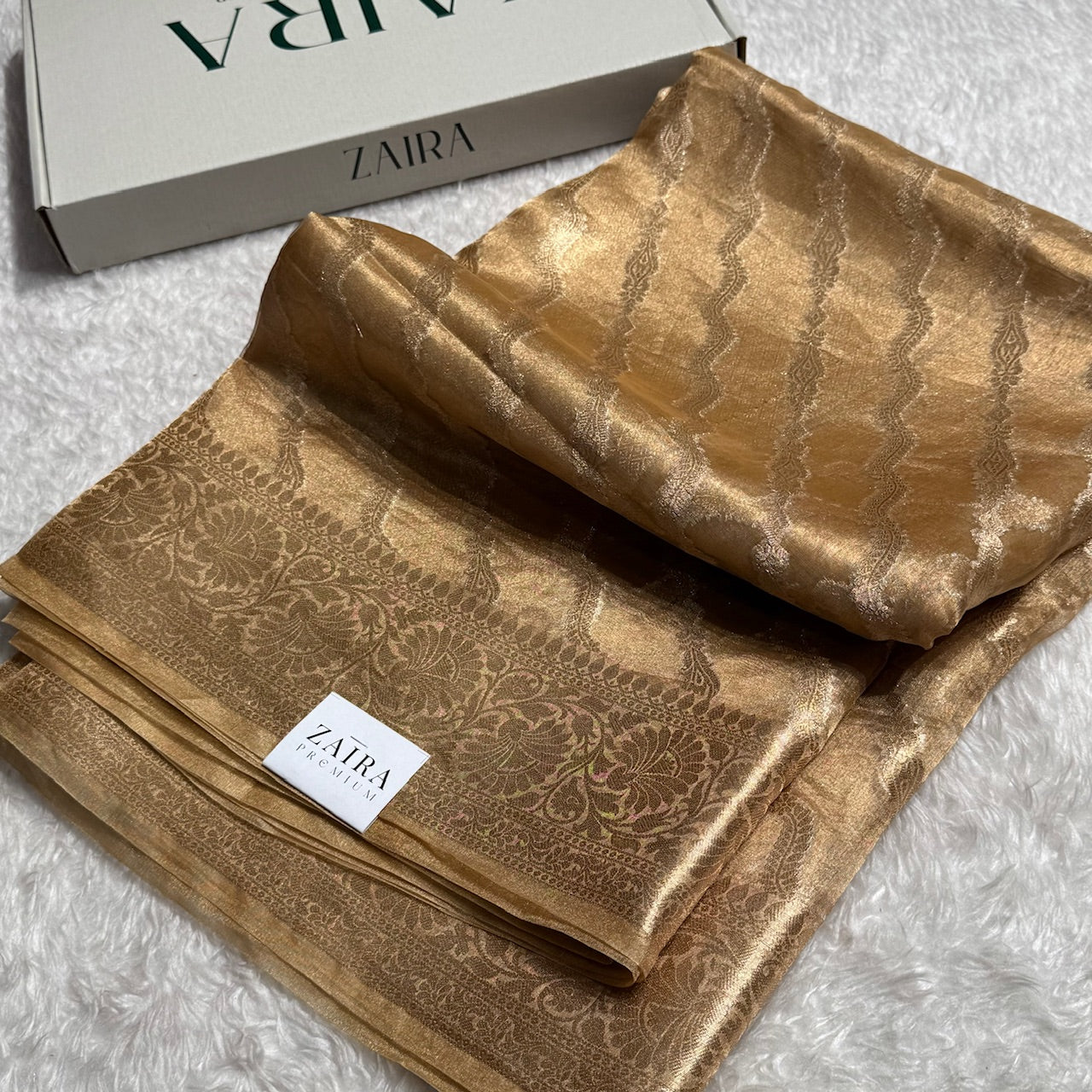 Cross Brown Shades Pure Tissue Silk Saree with Brocade Blouse PT-19