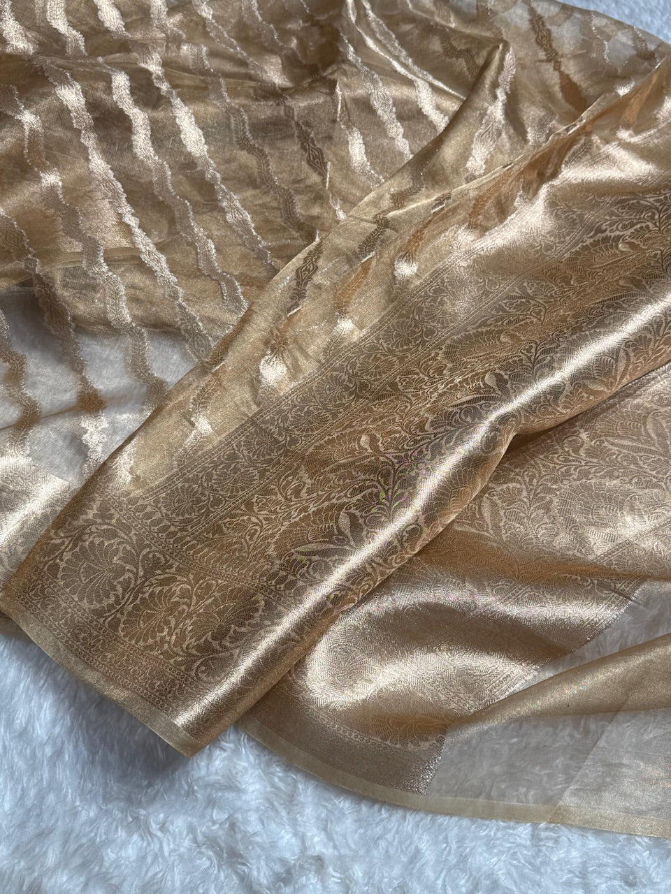 Cross Brown Shades Pure Tissue Silk Saree with Brocade Blouse PT-19