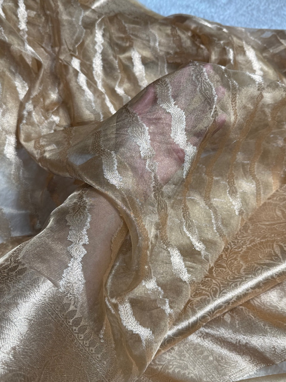 Cross Brown Shades Pure Tissue Silk Saree with Brocade Blouse PT-19