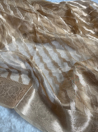 Cross Brown Shades Pure Tissue Silk Saree with Brocade Blouse PT-19