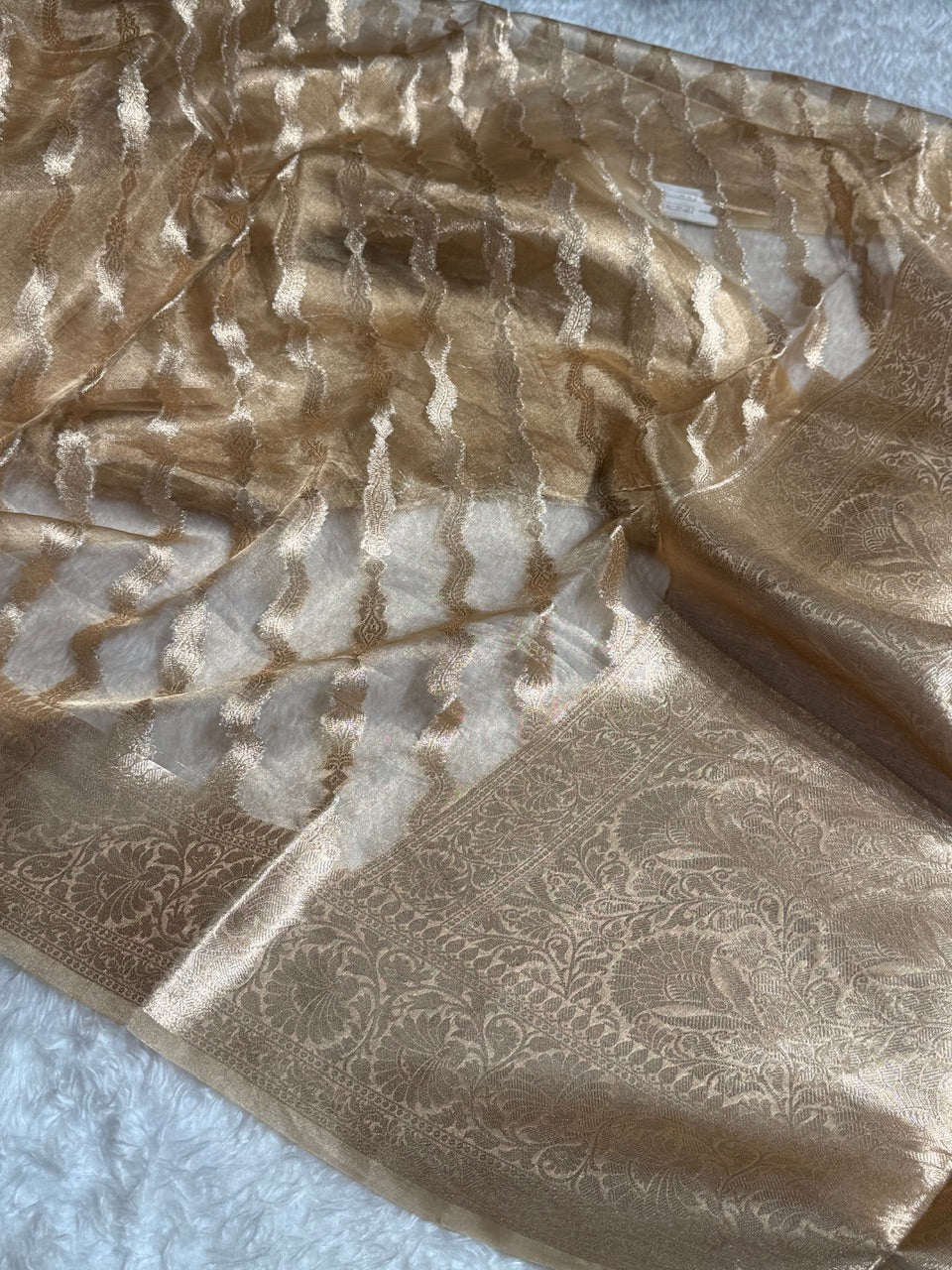 Cross Brown Shades Pure Tissue Silk Saree with Brocade Blouse PT-19