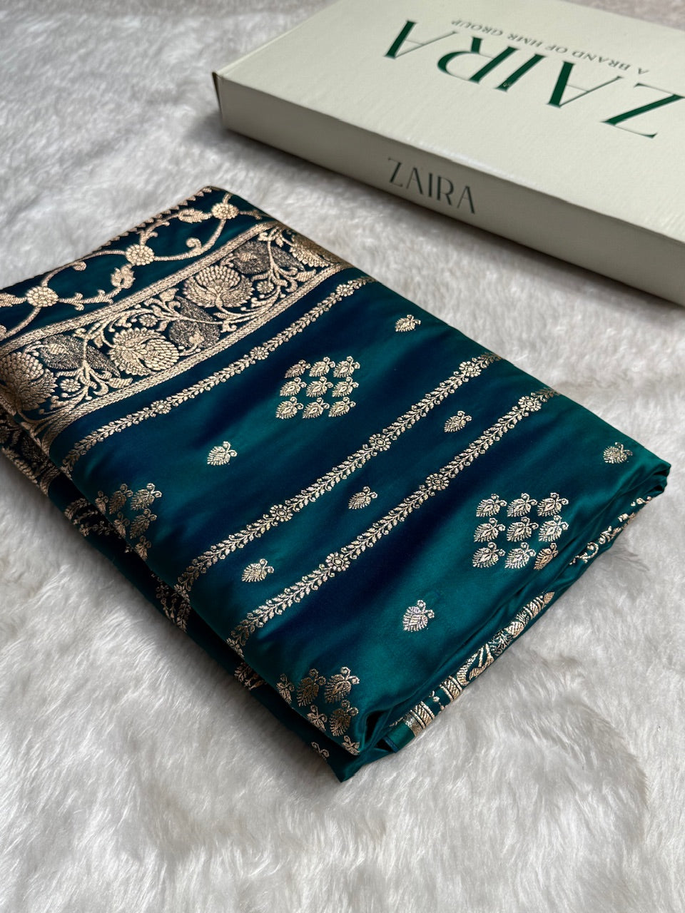Peacock Floral Boota Pattern Satin Katan Silk saree SK39