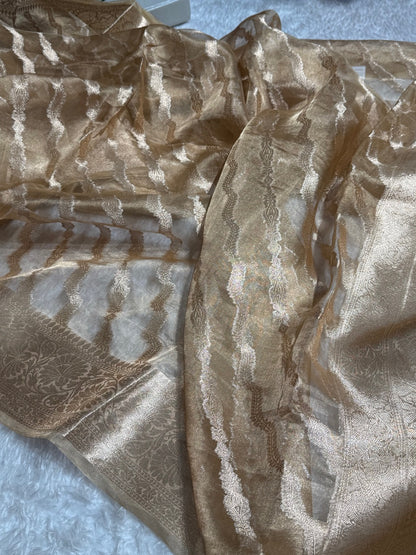 Cross Brown Shades Pure Tissue Silk Saree with Brocade Blouse PT-19