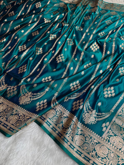 Peacock Floral Boota Pattern Satin Katan Silk saree SK39