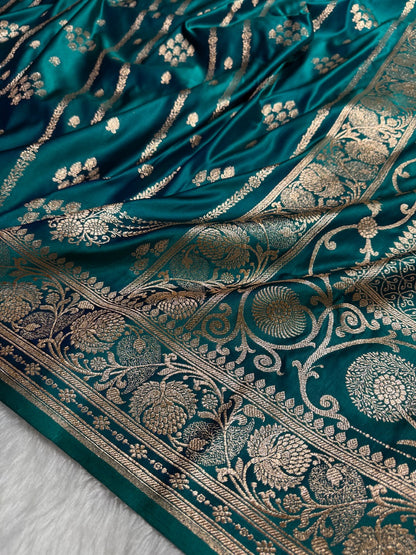 Peacock Floral Boota Pattern Satin Katan Silk saree SK39