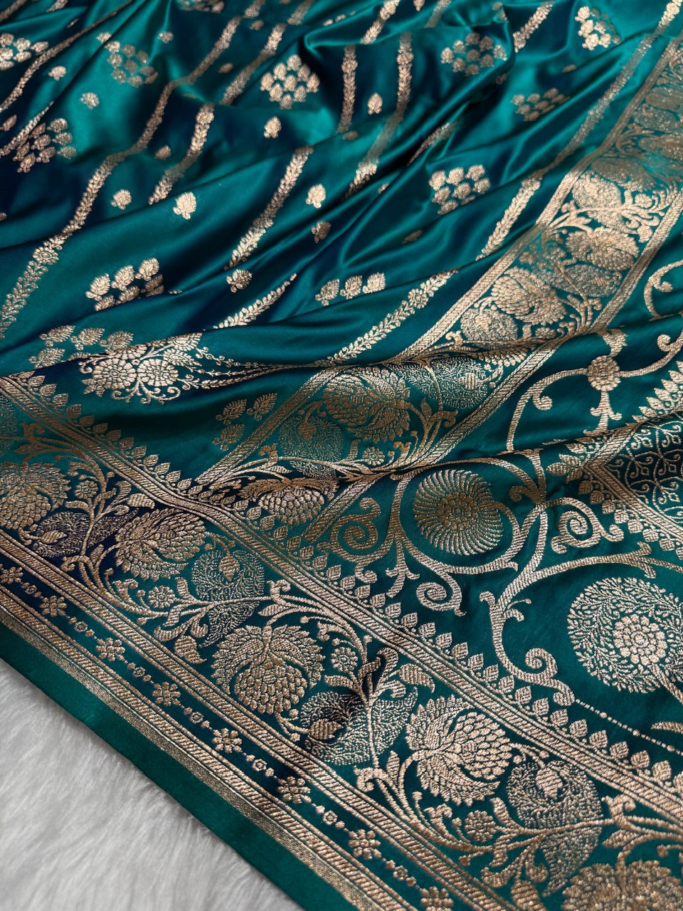 Peacock Floral Boota Pattern Satin Katan Silk saree SK39