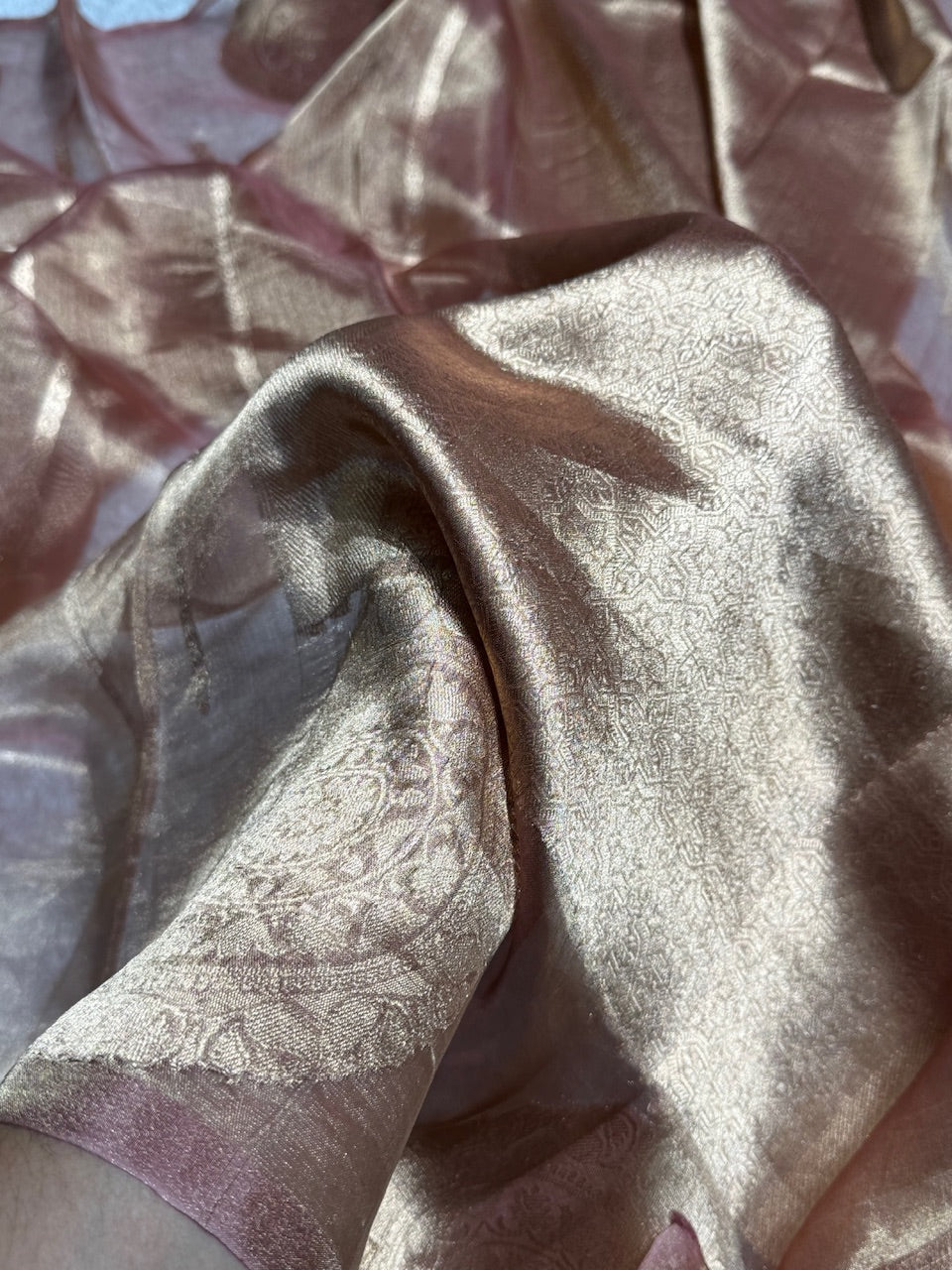 Pastel Brown Round Boota Pure Tissue Silk Saree with Brocade Blouse PT-20