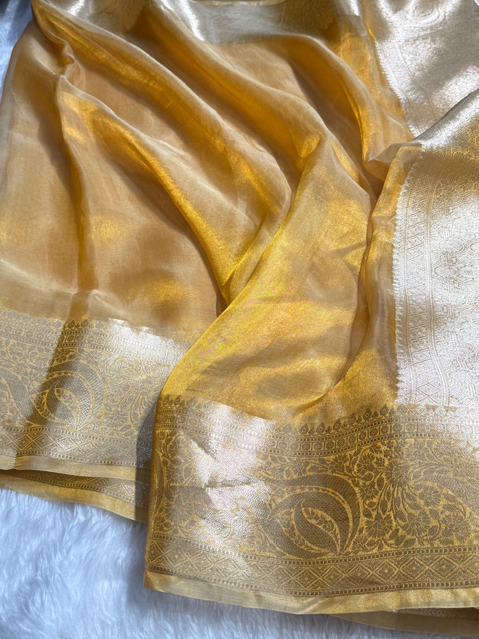Yellow Shades Pure Tissue Silk Saree with Brocade Blouse PT-21