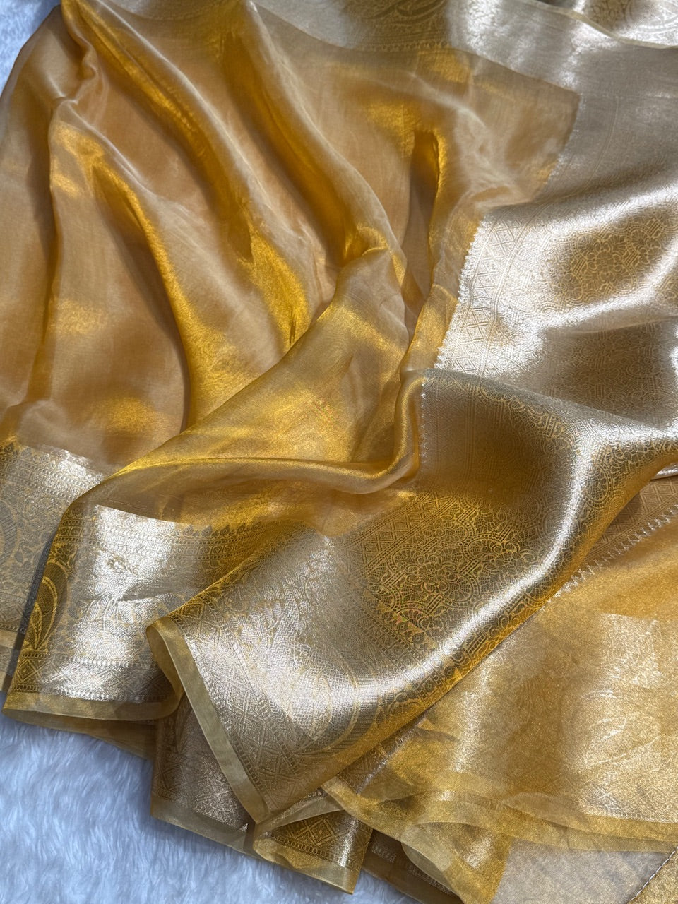 Yellow Shades Pure Tissue Silk Saree with Brocade Blouse PT-21
