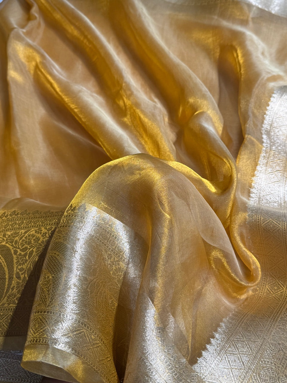 Yellow Shades Pure Tissue Silk Saree with Brocade Blouse PT-21