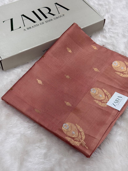 Dusty Peach Shades Meena Boota Handwoven Raw Mango Silk RM-23