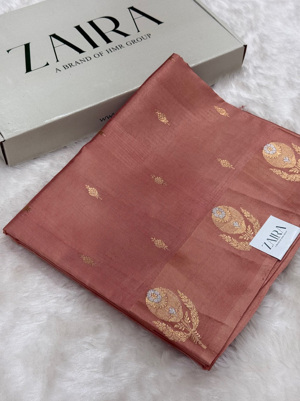 Dusty Peach Shades Meena Boota Handwoven Raw Mango Silk RM-23