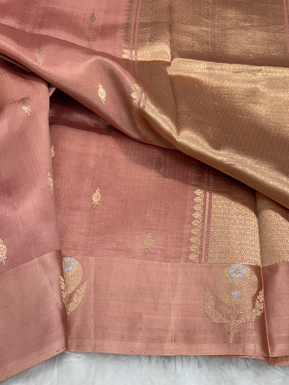 Dusty Peach Shades Meena Boota Handwoven Raw Mango Silk RM-23