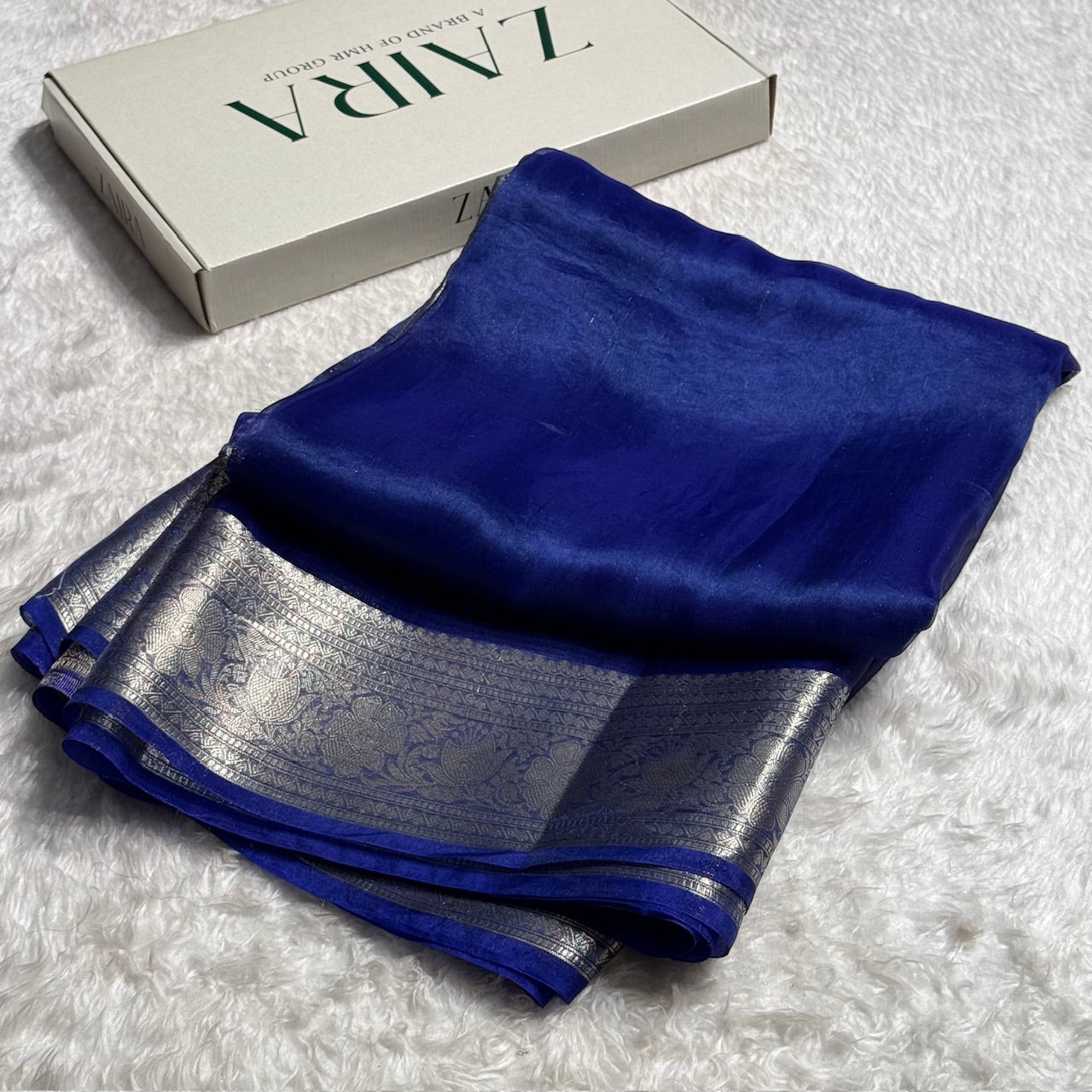 Night Blue Shades Pure Tissue Silk Saree with Brocade Blouse PT-11