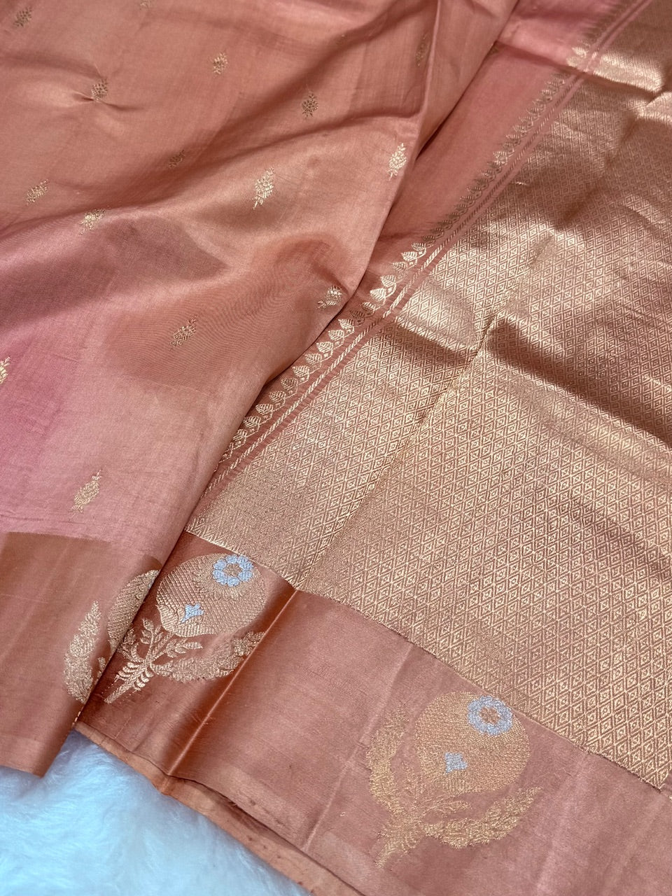 Dusty Peach Shades Meena Boota Handwoven Raw Mango Silk RM-23