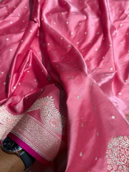 Baby Pink Shades Scallop Motif Booti Mashru Silk Saree