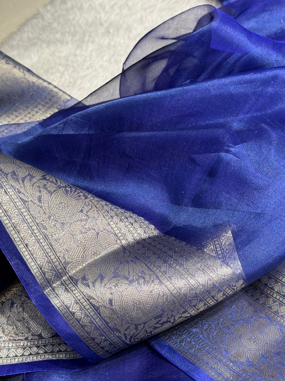 Night Blue Shades Pure Tissue Silk Saree with Brocade Blouse PT-11