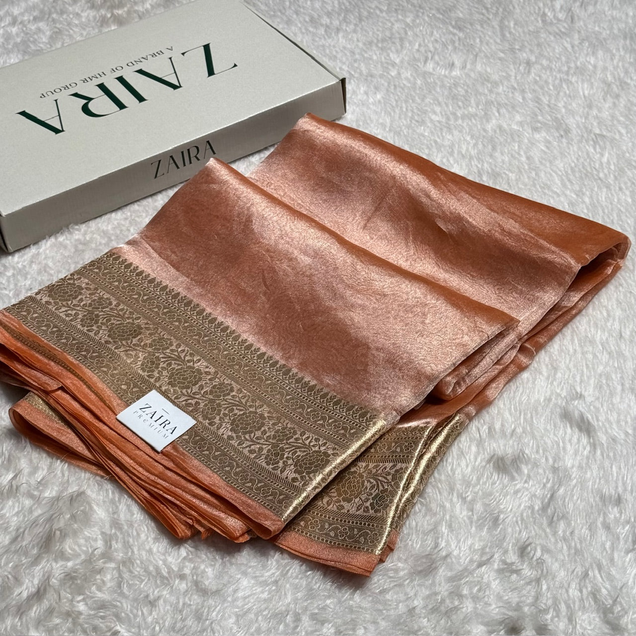 Brown Rust Shades Pure Tissue Silk Saree with Brocade Blouse PT-08
