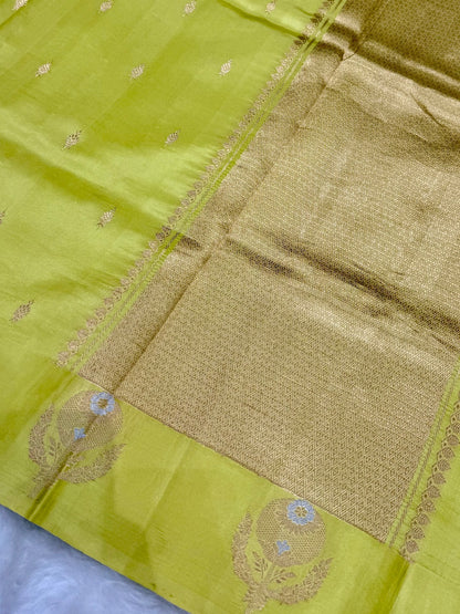 Lime Green Shades Meena Boota Handwoven Raw Mango Silk RM-23