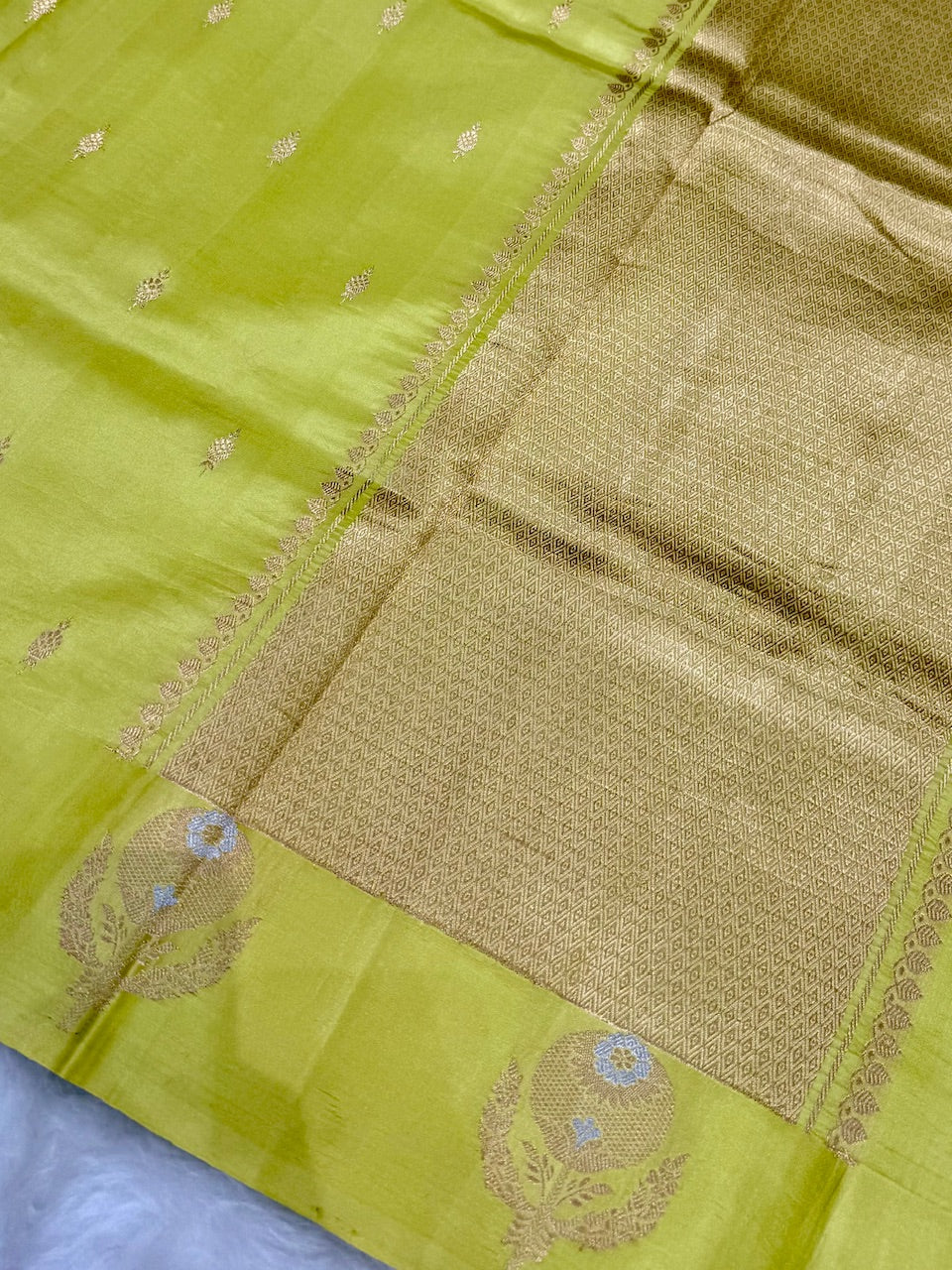 Lime Green Shades Meena Boota Handwoven Raw Mango Silk RM-23