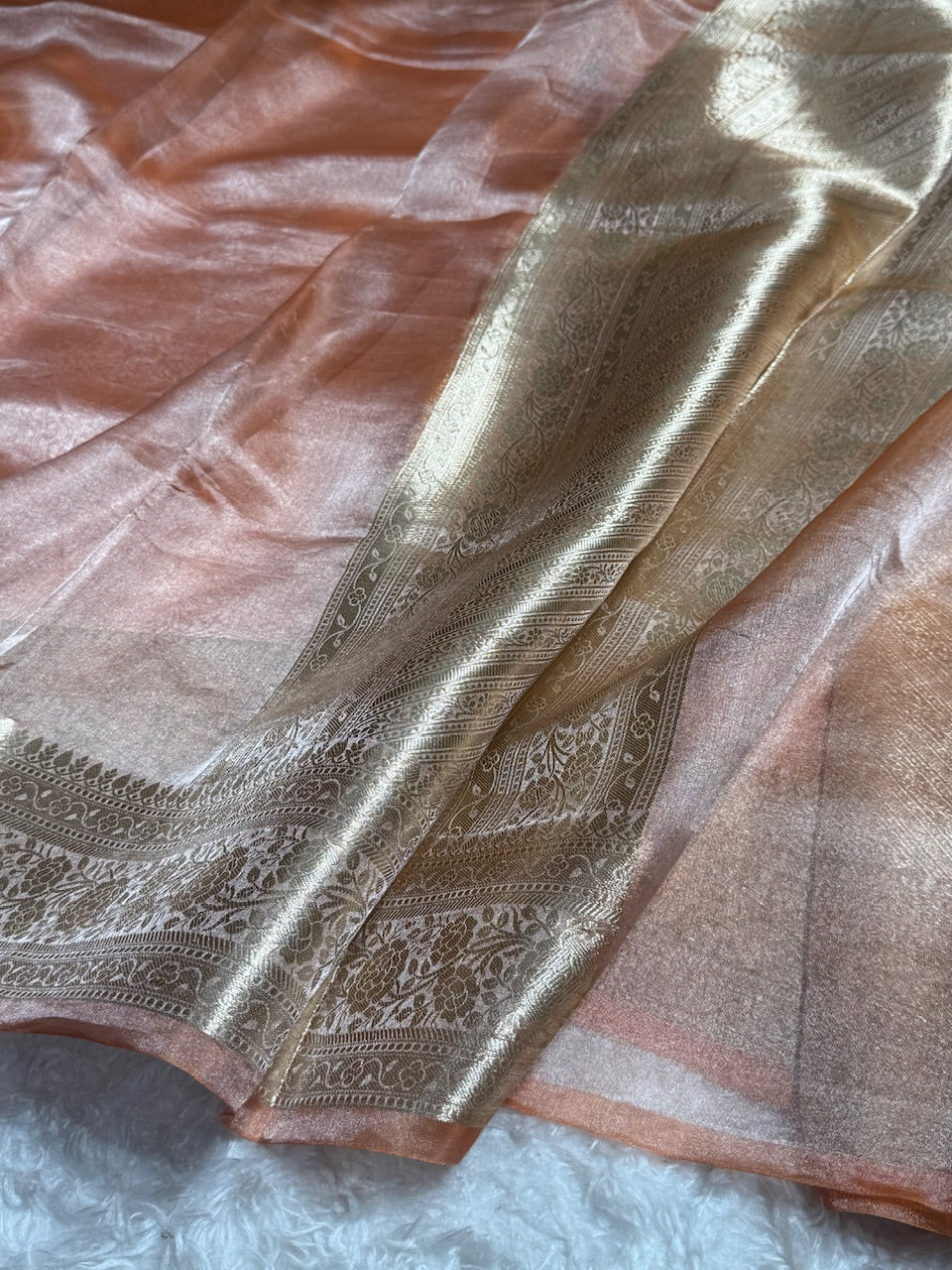 Brown Rust Shades Pure Tissue Silk Saree with Brocade Blouse PT-08