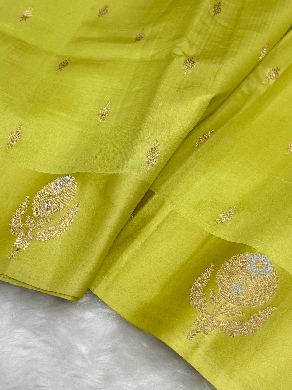 Lime Green Shades Meena Boota Handwoven Raw Mango Silk RM-23