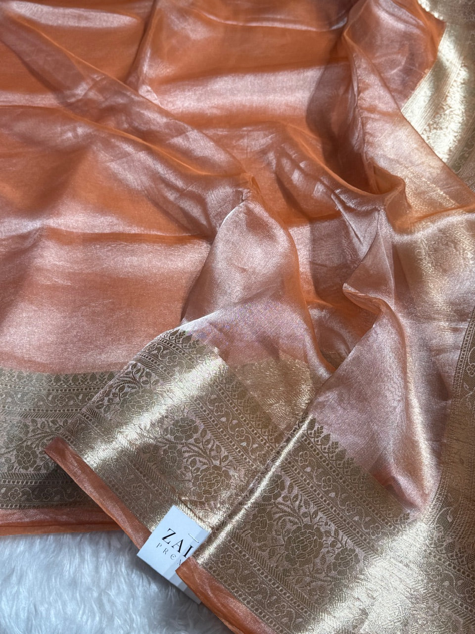 Brown Rust Shades Pure Tissue Silk Saree with Brocade Blouse PT-08