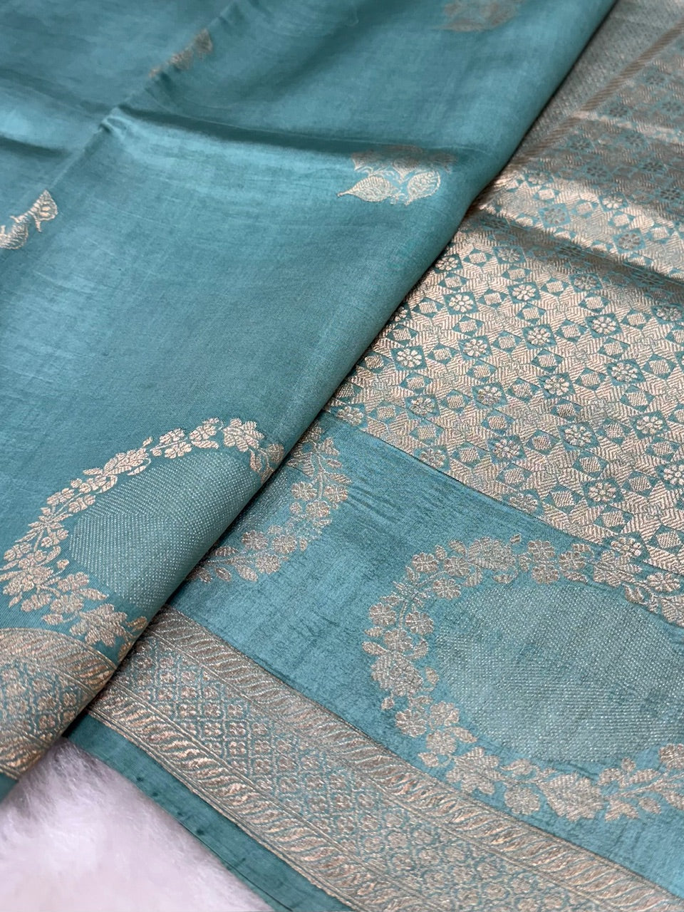 Turquoise Shades Meena Boota Handwoven Raw Mango Silk RM-34