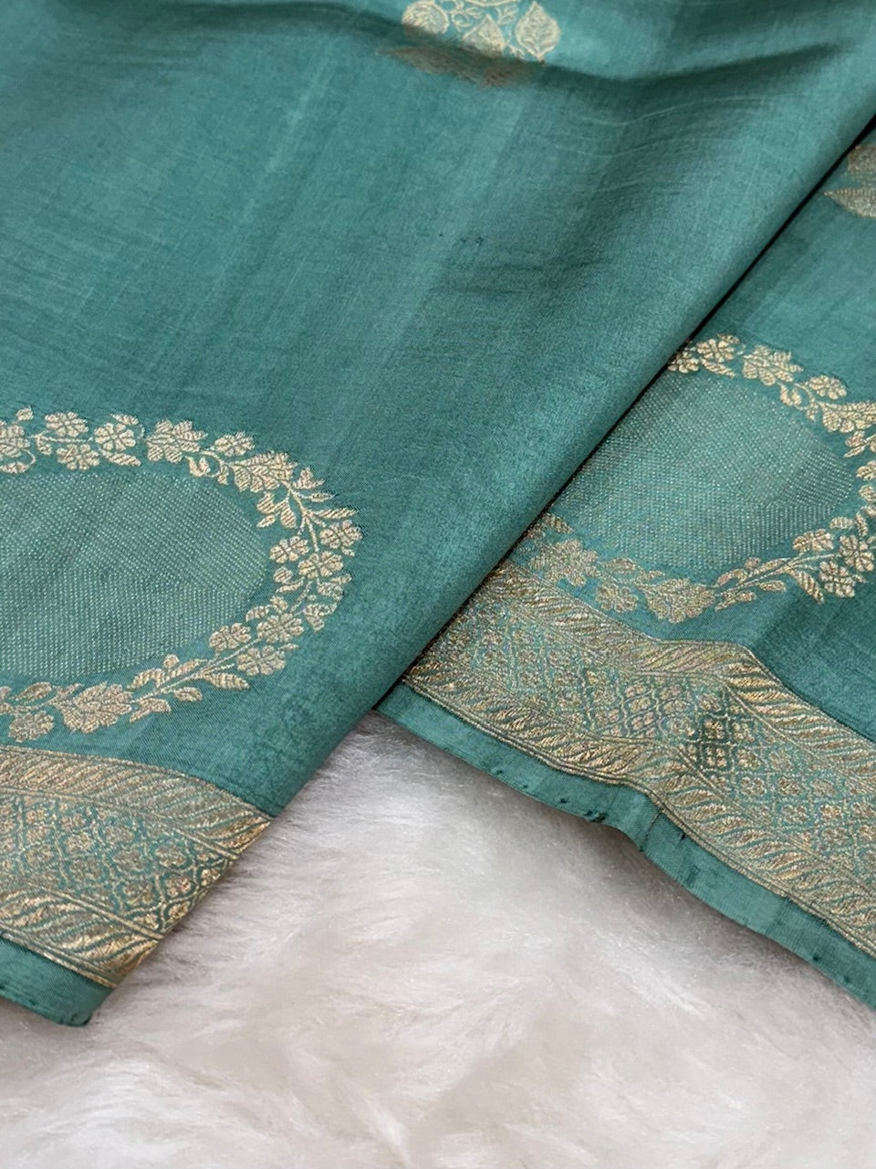 Turquoise Shades Meena Boota Handwoven Raw Mango Silk RM-34