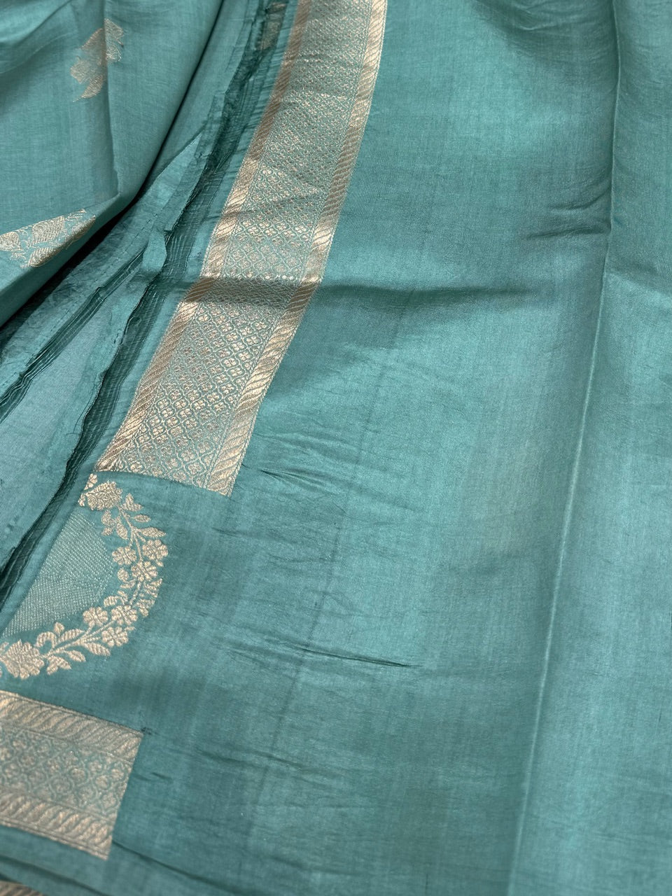 Turquoise Shades Meena Boota Handwoven Raw Mango Silk RM-34